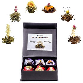 Caja de regalo con 6 flores de té blanco y negro Creano